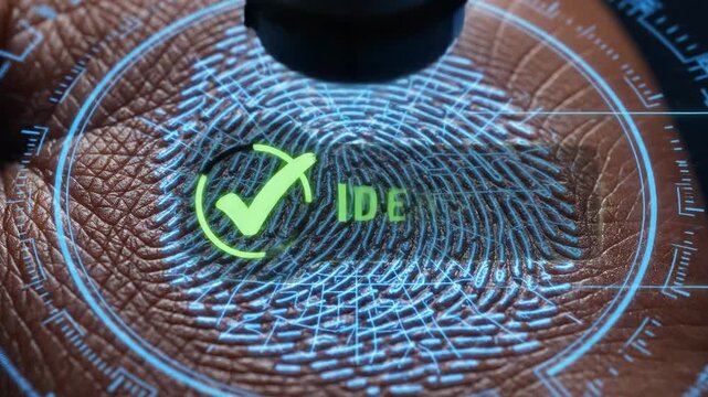 A close-up of a fingerprint with a glowing blue scan