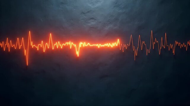 Vivid orange waveform across dark background resembling heartbeat or audio signal.