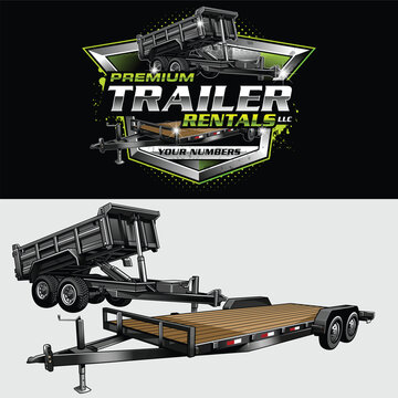 Dump trailer logo design. Trailer rental company logo template. Transportation or construction industry