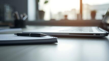 Obraz premium Generative Ai a sleek laptop and notebook on a desk