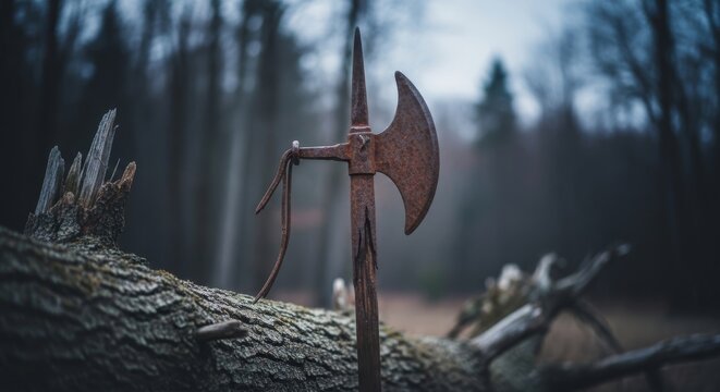 Rusty Halberd Weapon on Forest Floor