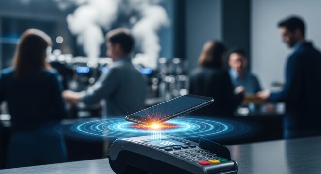 Close Up Shot Customer Using Smartphone Payment Terminal Paying At