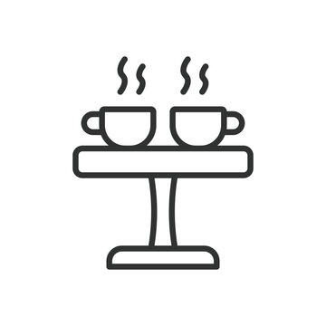Coffee cups on table icon in line design. coffee cups cafe drink hot beverage espresso service on white background vector. coffee cups editable stroke icon
