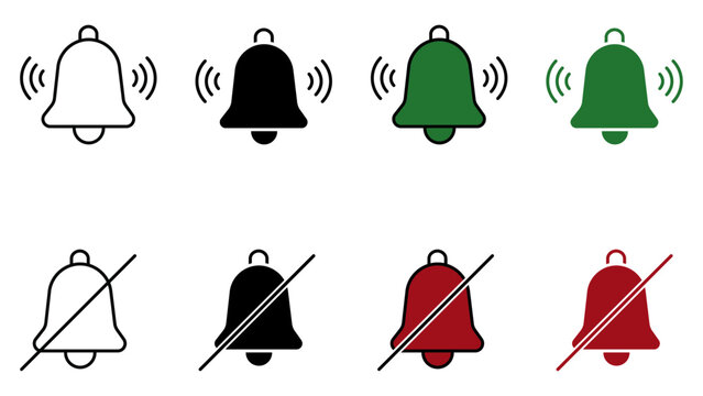 notification bell icons. alert and mute alarm buttons for mobile app interface design social media and system reminders