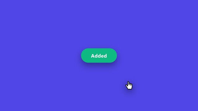 Animated UI button changing from add to cart to added state with loading spinner and checkmark icon on purple background