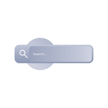 Modern Minimal Search Bar UI Design with Soft Gradient Blue Effect White Background Vector. Clean Interface Element with Glass Icon, Futuristic and Elegant Style Suitable for Web, Mobile App