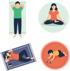 Obraz premium Wellness Yoga Bundle, Meditation People Icons, Relaxation Pose Vector Collection, Relaxation Yoga Icons, Meditation Wellness Graphics, People Pose Vector Set