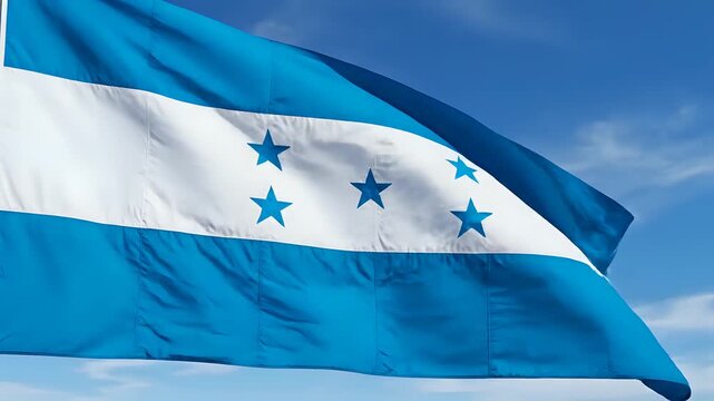 Honduras Flag Waving Gracefully Against a Clear Blue Sky.