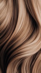 Naklejka premium Detailed close up of flowing brown hair with blonde highlights creating soft waves and texture