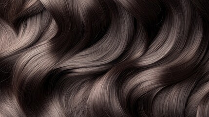 Naklejka premium Dark brown hair texture with gentle waves, showing smooth strands reflecting light.