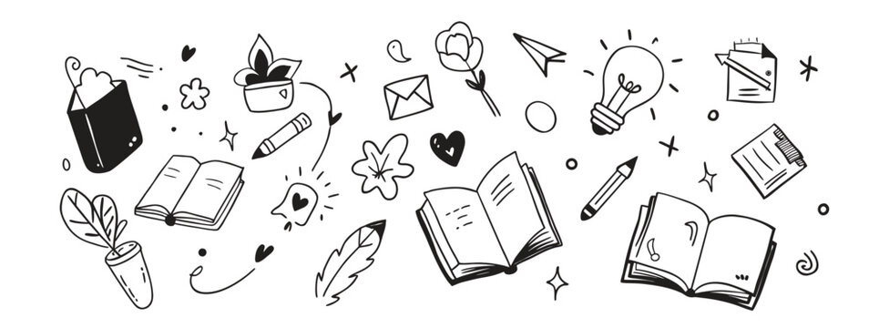 Hand drawn Doodle stickers for scrapbook design collages.
