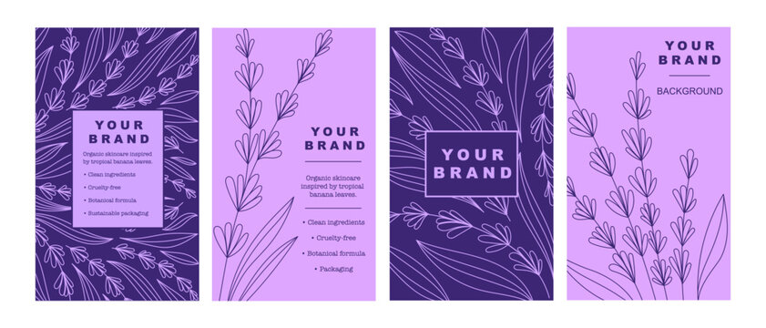 Lavender Line Art Poster Set, Hand-Drawn Botanical Cards, and Flyers
