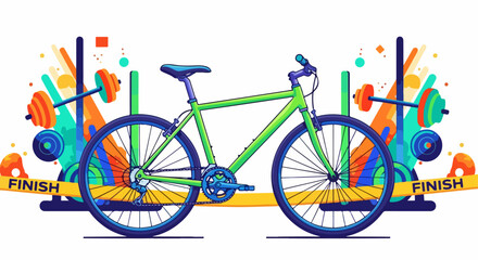 Fototapeta premium Green bicycle crossing finish line.