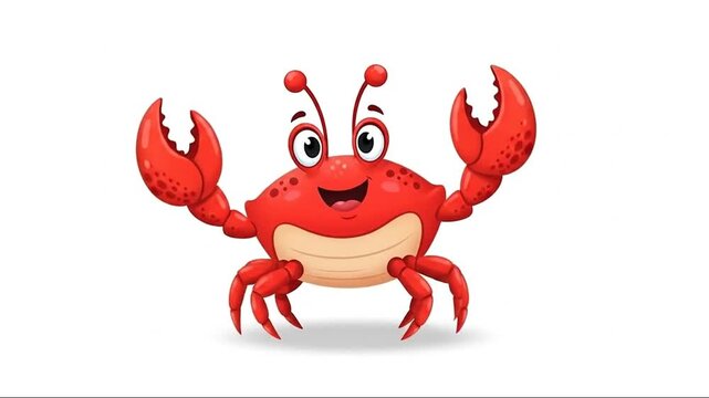 Cute red cartoon crab vector illustration isolated on white background, marine crustacean seafood character with claws, ocean beach symbol icon style, funny animal nature design