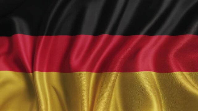 Germany national flag with black, red, gold horizontal stripes, slightly wavy fabric symbolizing national identity and heritage.