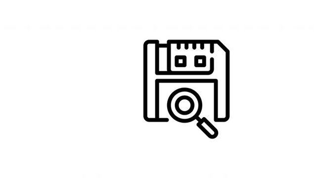 Floppy disk and magnifying glass for data recovery or tech concepts. Vintage storage media for retro nostalgia or technology design.

