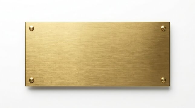 Blank brass nameplate with rivets isolated on a white background.