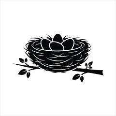 Bird nest with eggs on a branch during spring Vector Illustration Isolated on white background © MasudaMaya