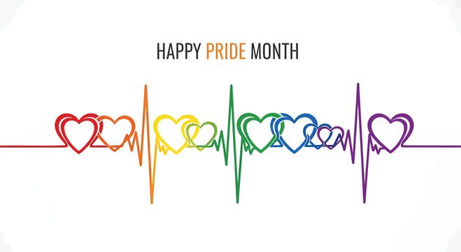 LGBTQ Pride Month, Rainbow Heartbeat, Colorful Vector Icons, Pride Celebration