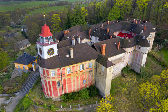The state castle Jansky Vrch, former baroque residence of Bishop, the historical monument in the Rychleby mountain district, city of Javornik, Czech Republic