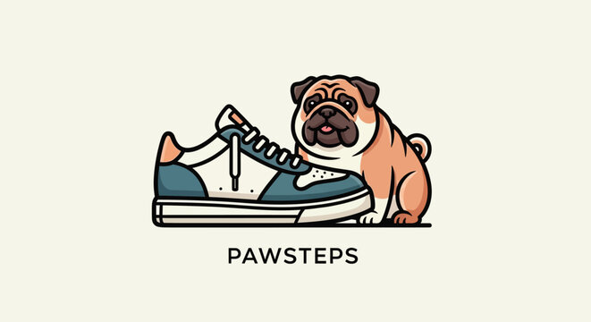 Adorable Pug Dog Comfortably Resting on a Stylish Sneaker Shoe.