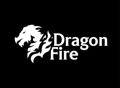 Dragon Fire Logo Flame Emblem Fantasy Creature Symbol Power Energy Badge Black White Design
