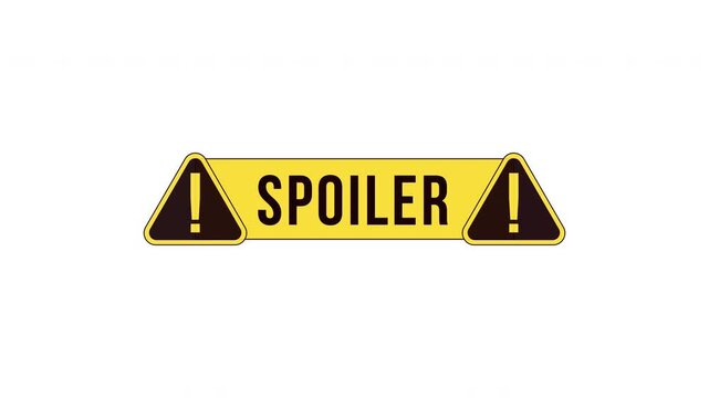 Spoiler alert warning label sign animation. Sensitive content disclosure in gaming. Film reveal. Digital media. Animated attention element. Motion graphic with text. Pulsing notification 4K video