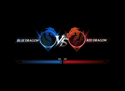 Dragon VS Battle UI Blue Red Team Versus Screen Game HUD Interface Health Bar Fight Design