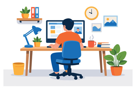 Remote worker multitasking using laptop and smartphone for communication and productivity