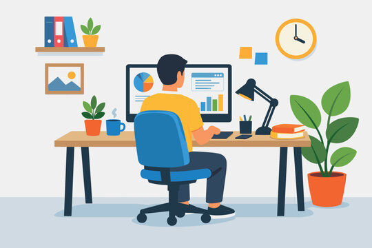 Remote worker multitasking using laptop and smartphone for communication and productivity
