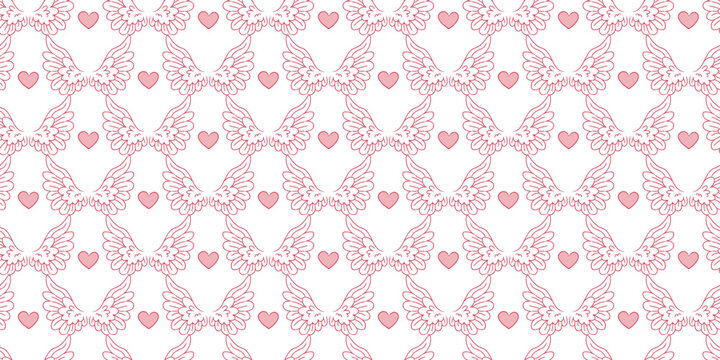Vintage pattern with hand-drawn angel wings. Seamless pattern for printing on fabrics in the Rococo style