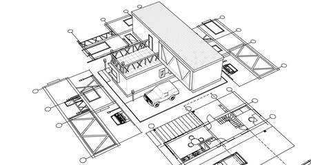 Fototapeta premium house with consoles plan 3d illustration 