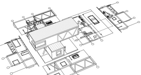 Fototapeta premium house with consoles plan 3d illustration 
