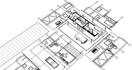 Fototapeta premium house with consoles plan 3d illustration 