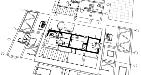 Fototapeta premium house with consoles plan 3d illustration 