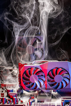Smoky graphics card during shutdown due to overheating.