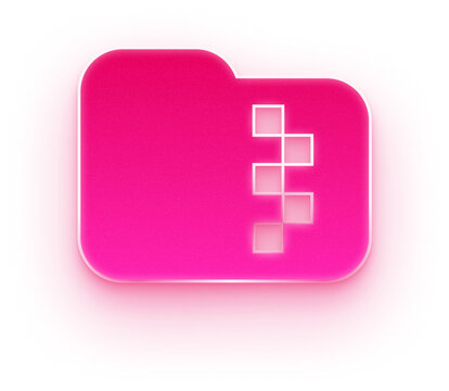 Pink neon 3d zip folder icon for compressed file and data backup