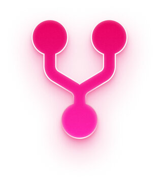 Pink neon 3d git fork icon for coding and software development
