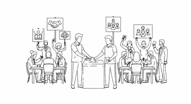 Sketch of people voting and participating in a democratic election process