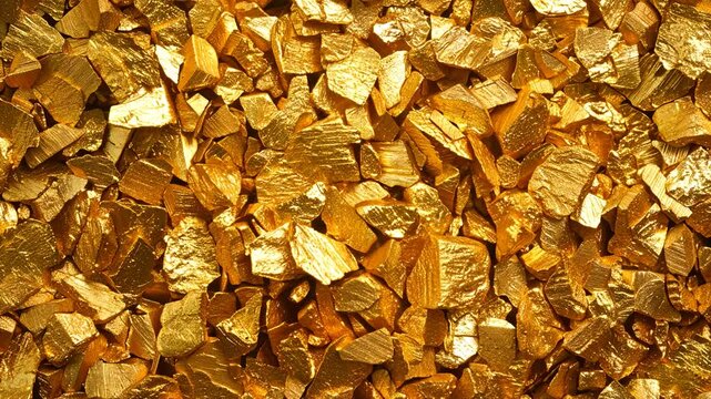 Macro view of gold texture shows details of shiny golden pieces in close range Generative AI