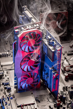 Inside a graphics card during repair at service center.