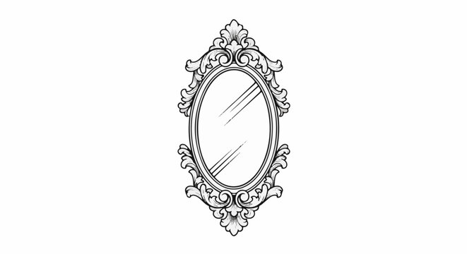 Ornate oval mirror with a decorative, scrolling frame
