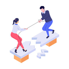 Fototapeta premium Isometric style illustration of team conflict 