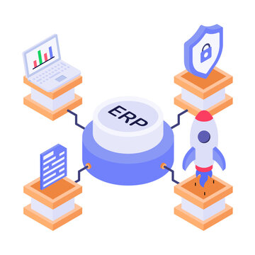 An isometric style illustration showing erp business
