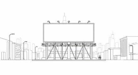 Obraz premium Billboard stands tall in a city skyline sketch, ready for advertisement