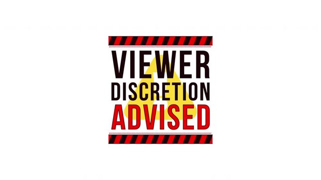 Viewer discretion advised label sign animation. Potentially sensitive content disclaimer. Digital media alert. Animated attention element. Motion graphic with text. Inform notification 4K video