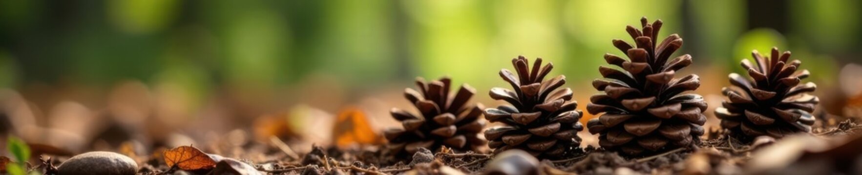 Open and closed pine cones scattered on forest floor , evergreen, forest floor