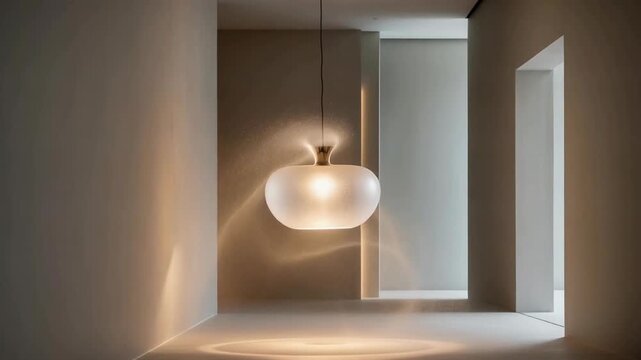 Modern interior space featuring a minimalist light fixture casting soft shadows against plain walls