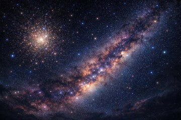Fototapeta premium Celestial night scene featuring a dense star cluster and Milky Way