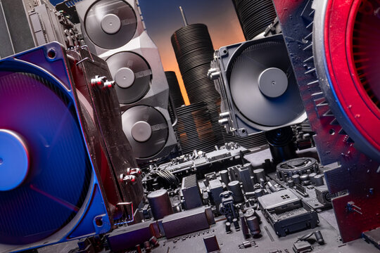 Spinning fans on motherboards and graphic card (GPU) on board.